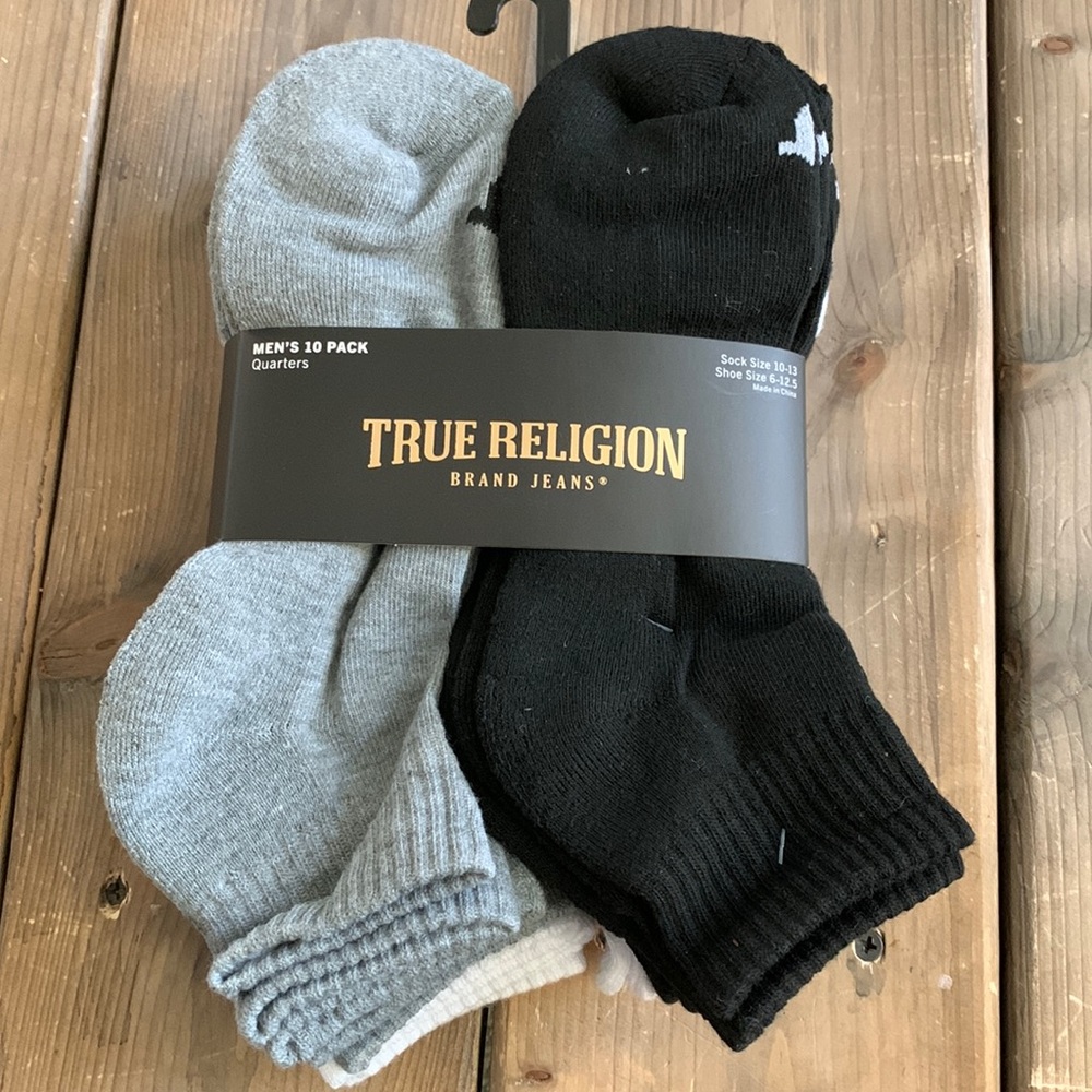 Brand New True Religion 10 Pack Men’s Quarter Socks Size 10-13.